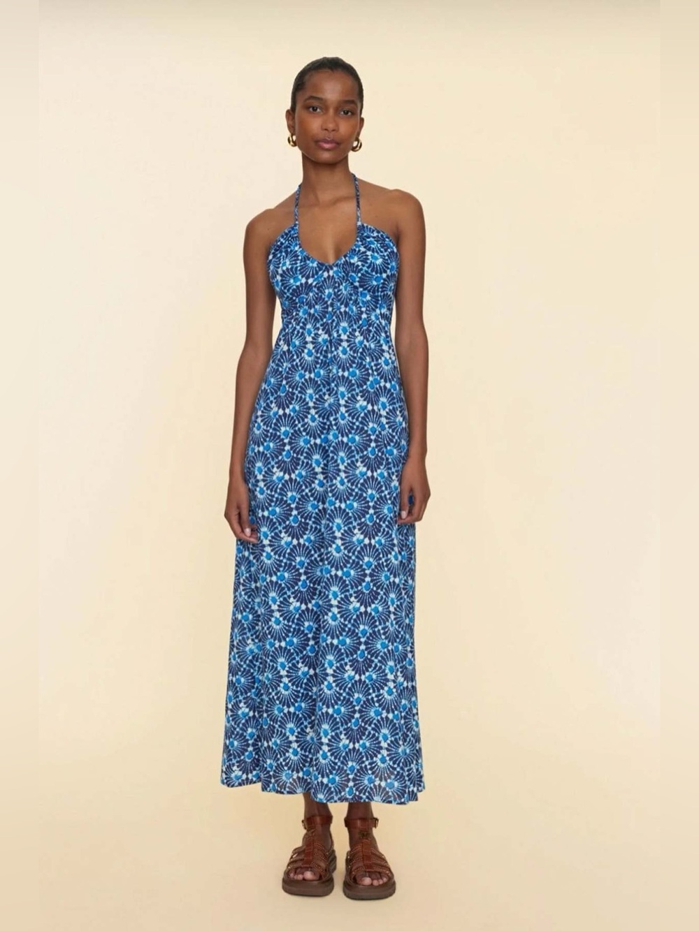 XIRENA Maggie Maxi Dress 100% Cotton - Sea Shells Blue XS